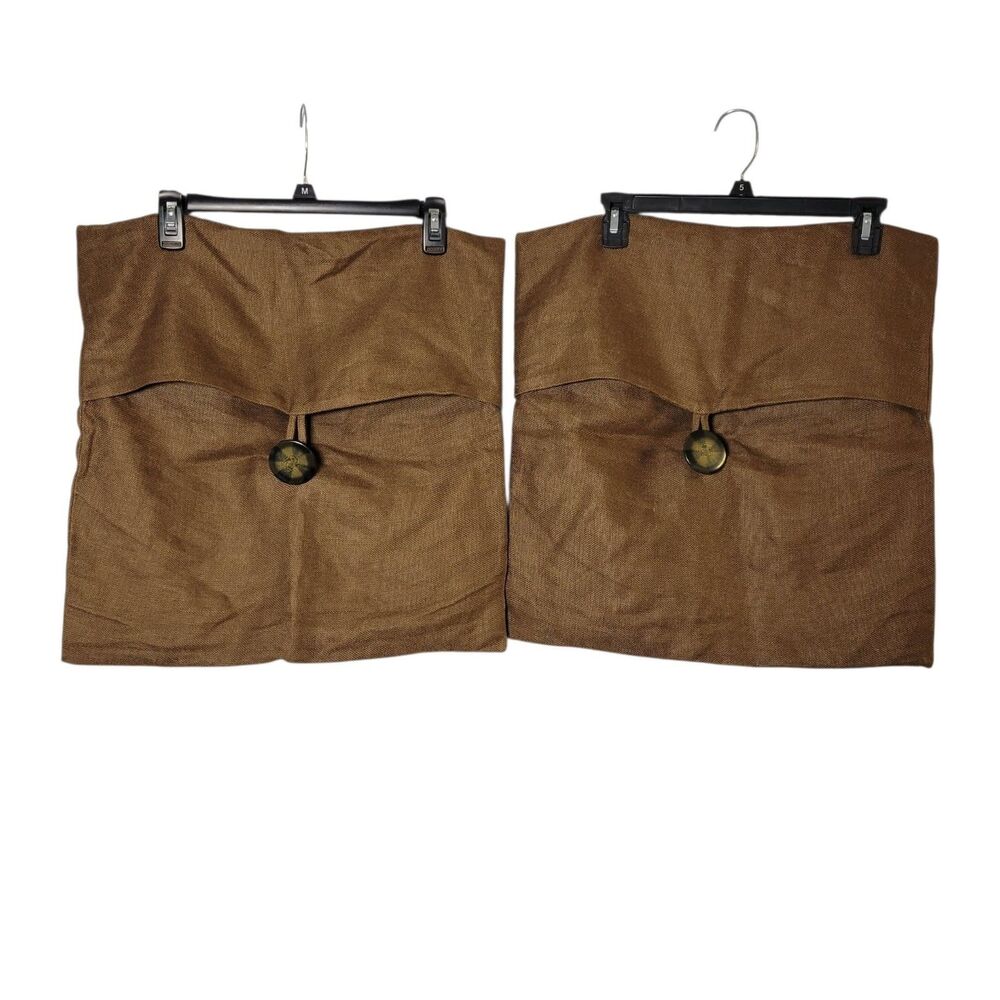 Pottery Barn Brown Textured Linen Pillow Covers 18x18 Set 2 Farmhouse  Earthy